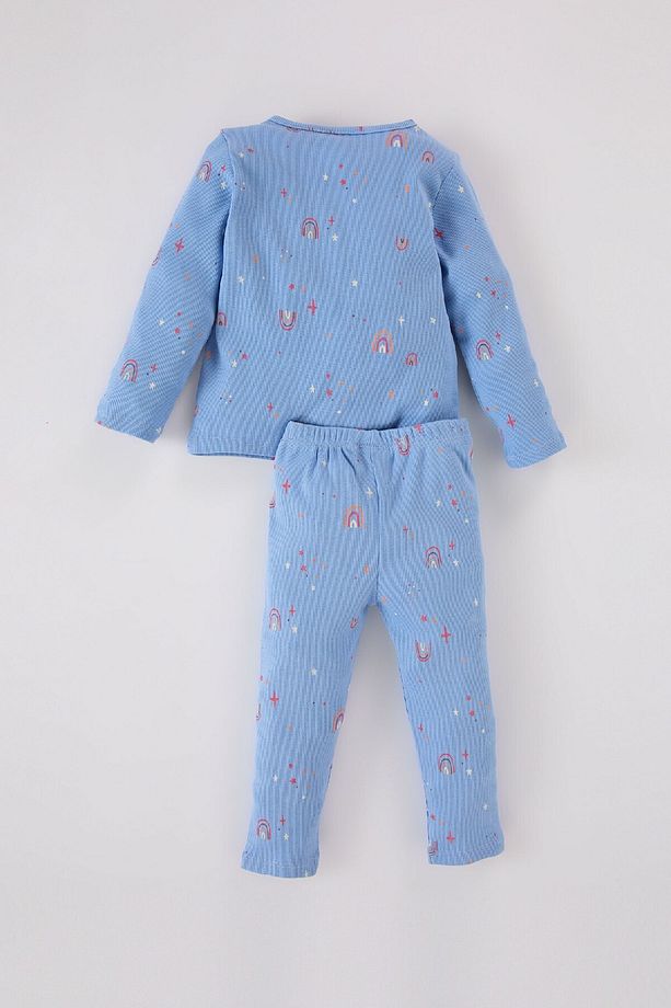 Kız Bebek Pijama Takımı Gökkuşağı Baskılı Uzun Kollu Fitilli Kaşkorse Üst Uzun Alt D5371A524WN - 5