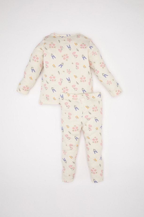 Kız Bebek Pijama Takımı Çiçekli Uzun Kollu Fitilli Kaşkorse Üst Beli Lastikli Uzun Alt D6803a5ns - 5