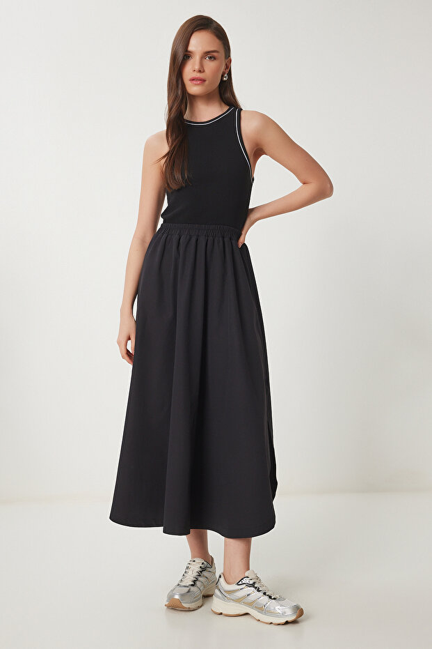 Contrast Striped Midi Dress Black Lkb0012