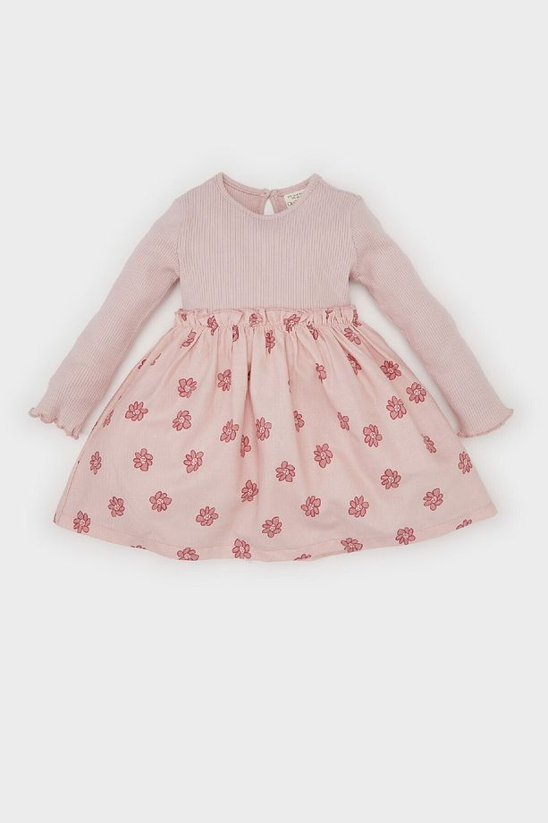 Kız Bebek Çiçekli Uzun Kollu Fitilli Kaşkorse Elbise D5628A524WN - 1