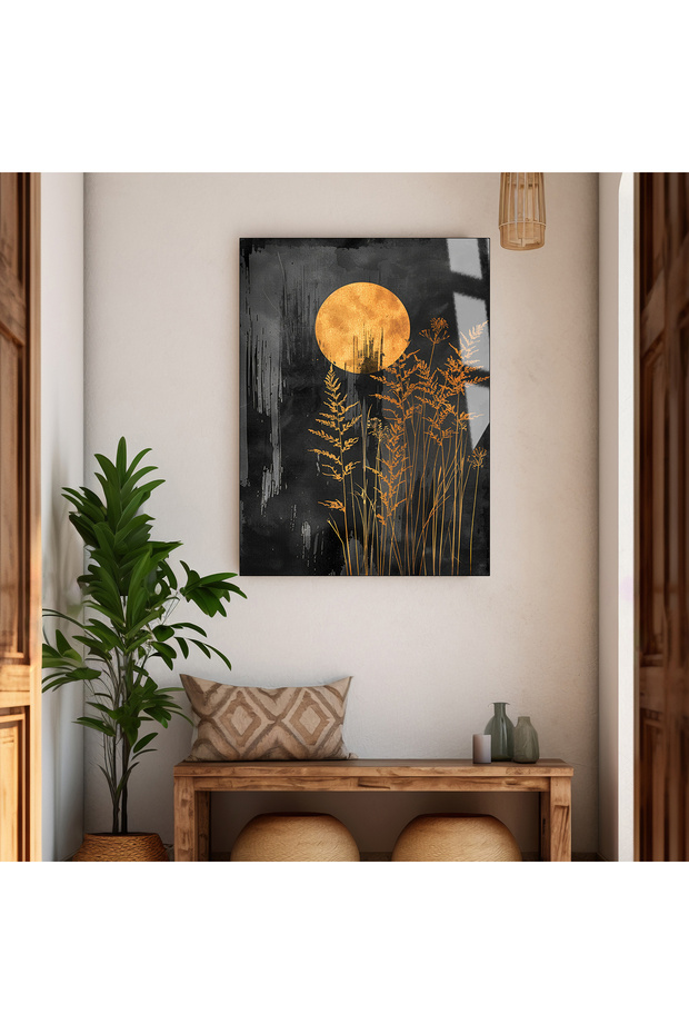 Hari̇kabi̇rev | Unbreakable Glass Table Gold Moon Tree Pattern | Tmtekli̇