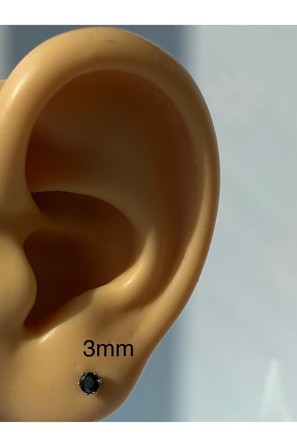 Erkek Çivi Model Tektaş Günlük Zirkon Siyah Taşlı Çelik Küpe 3 mm Tek Adet - 7