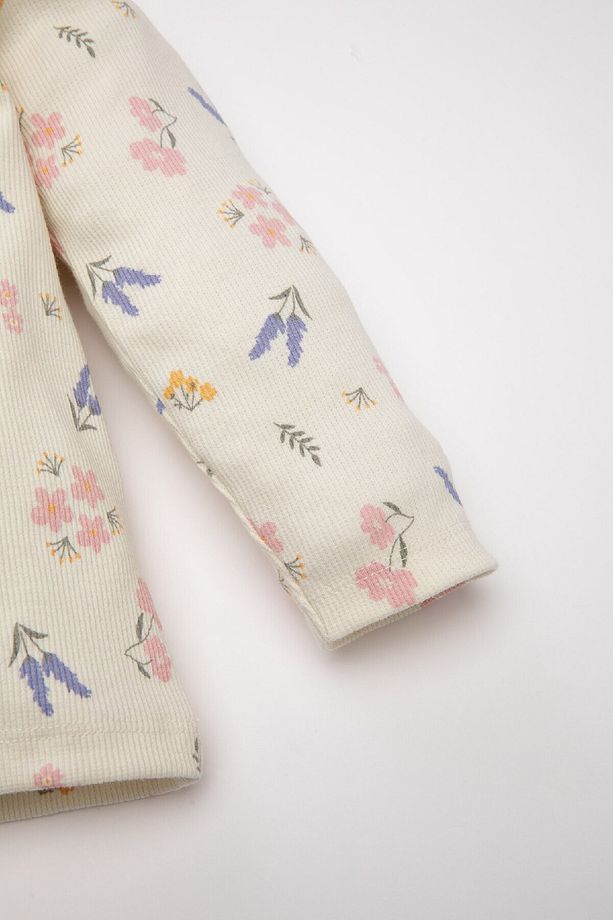 Kız Bebek Pijama Takımı Çiçekli Uzun Kollu Fitilli Kaşkorse Üst Beli Lastikli Uzun Alt D6803a5ns - 4