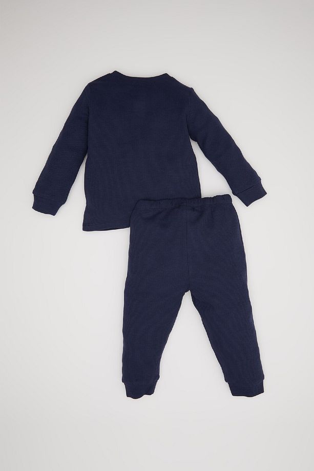 Erkek Bebek Pijama Takımı Uzun Kollu Waffle Üst Beli Lastikli Uzun Alt D6810a5ns - 5