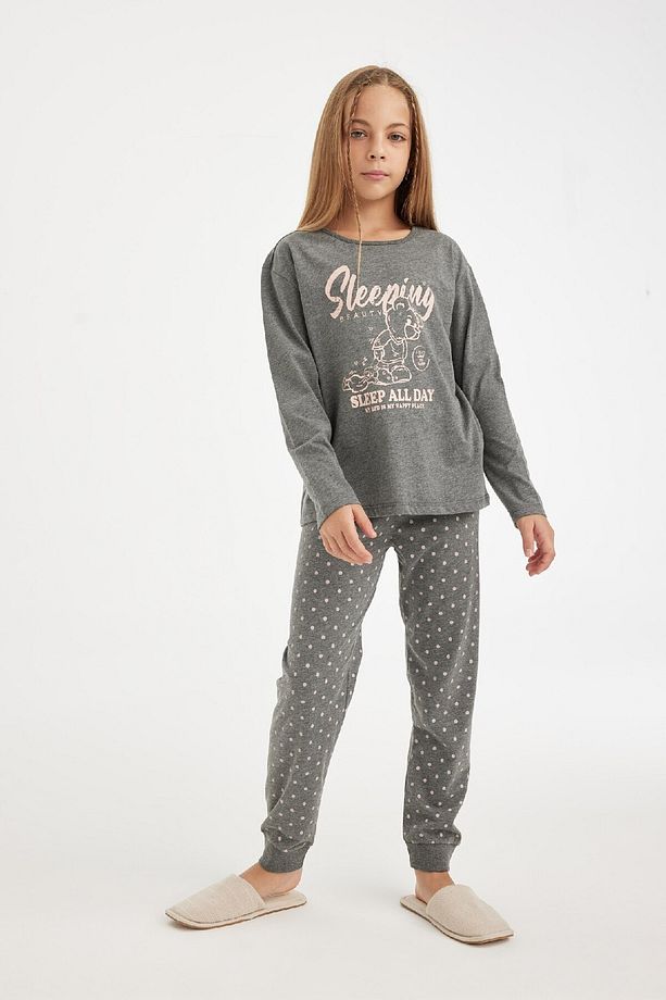 Kız Çocuk Pijama Takımı Baskılı Uzun Kollu Üst Beli Lastikli Uzun Alt D6319a8ns - 3