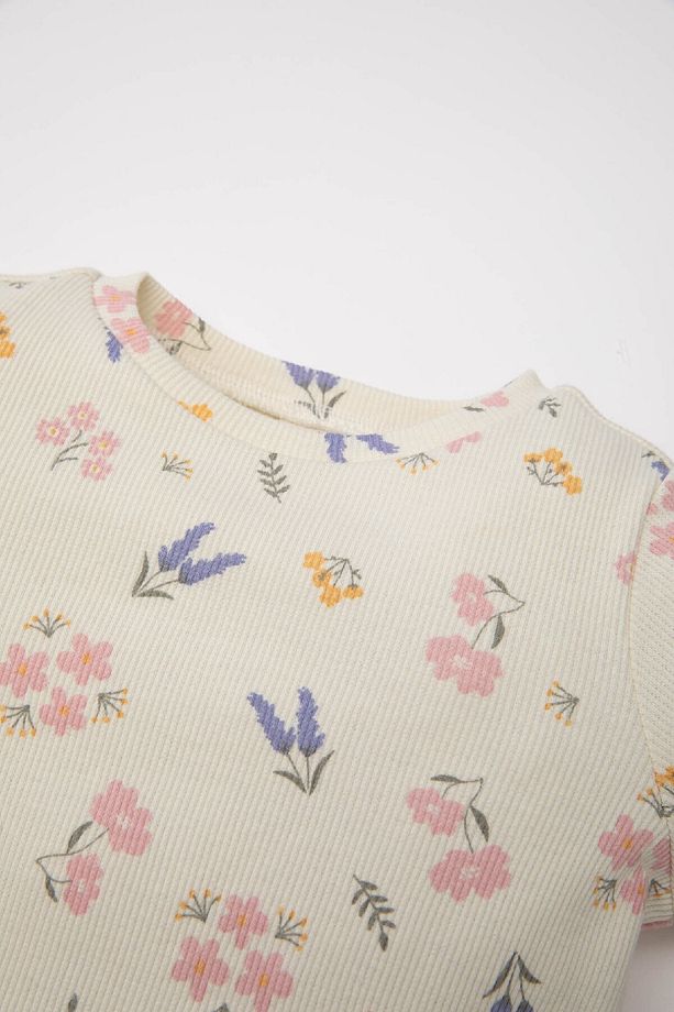 Kız Bebek Pijama Takımı Çiçekli Uzun Kollu Fitilli Kaşkorse Üst Beli Lastikli Uzun Alt D6803a5ns - 3