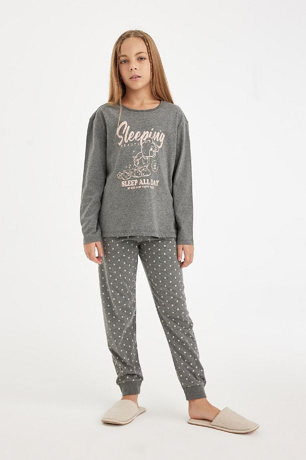 Kız Çocuk Pijama Takımı Baskılı Uzun Kollu Üst Beli Lastikli Uzun Alt D6319a8ns - 2