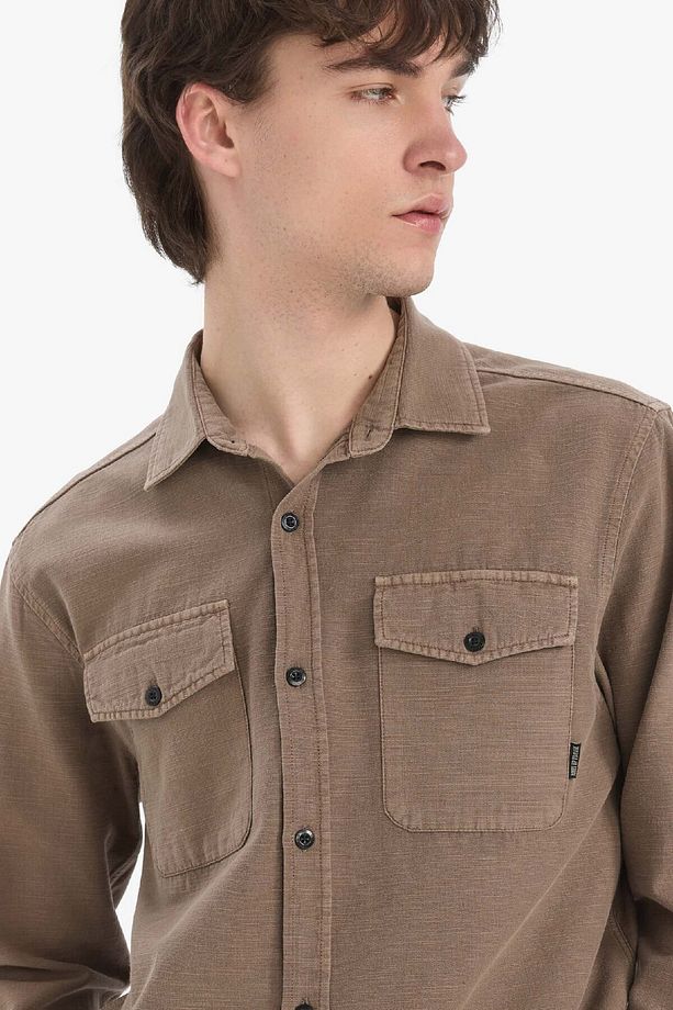 %100 Pamuk Regular Fit Polo Yaka Basic Düz Uzun Kollu Gömlek B2654ax25sp - 7