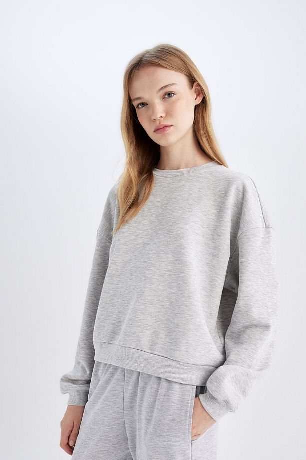 Regular Fit Bisiklet Yaka Kalın Basic Düz Sweatshirt D6645ax24wn - 3