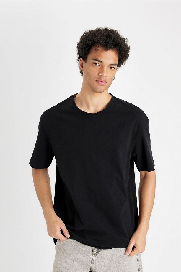 Boxy Fit Bisiklet Yaka Basic Düz Kısa Kollu Siyah Tişört D7415ax24hs - 4