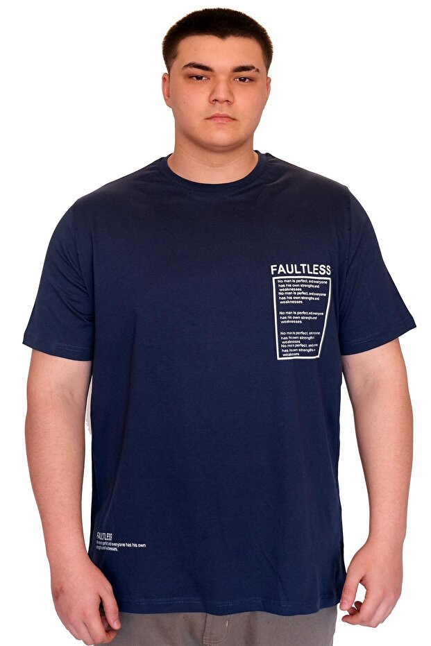 Mode XL Large Size Men's T-Shirt Crew Neck Faultless with Print U25011 Indigo