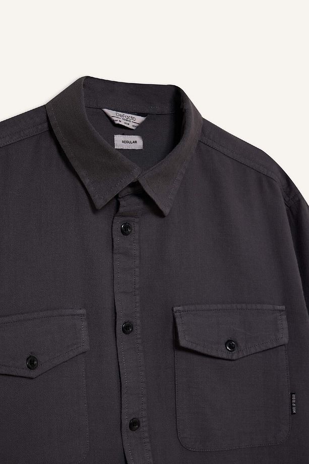%100 Pamuk Regular Fit Polo Yaka Basic Düz Uzun Kollu Gömlek B2654ax25sp - 7