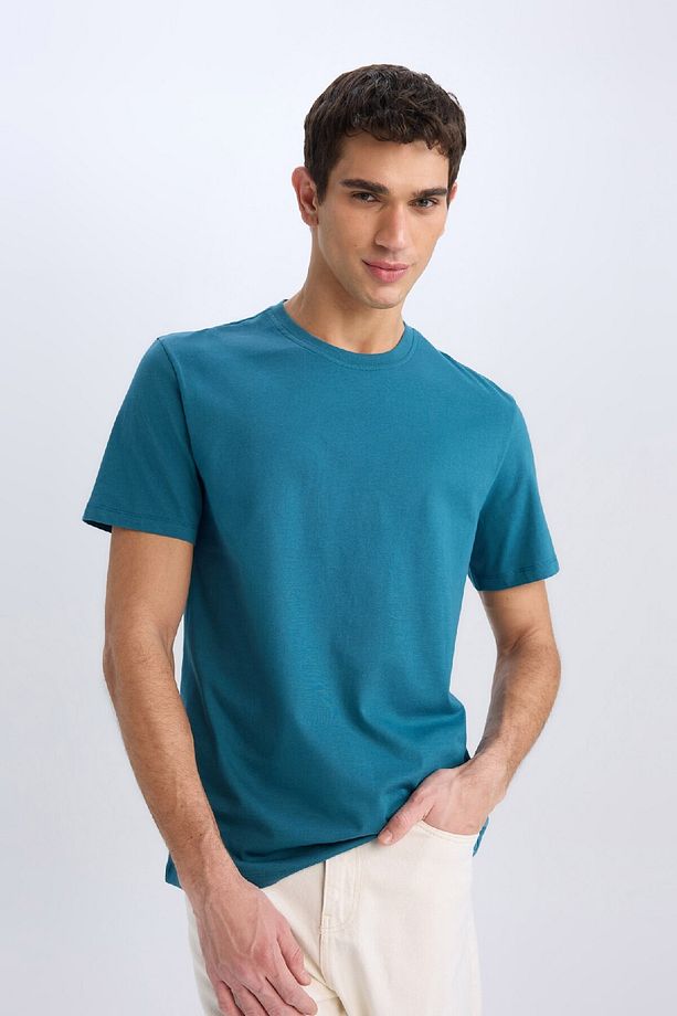 %100 Pamuk New Regular Fit Bisiklet Yaka Basic Düz Kısa Kollu Tişört V7699az25sp - 3