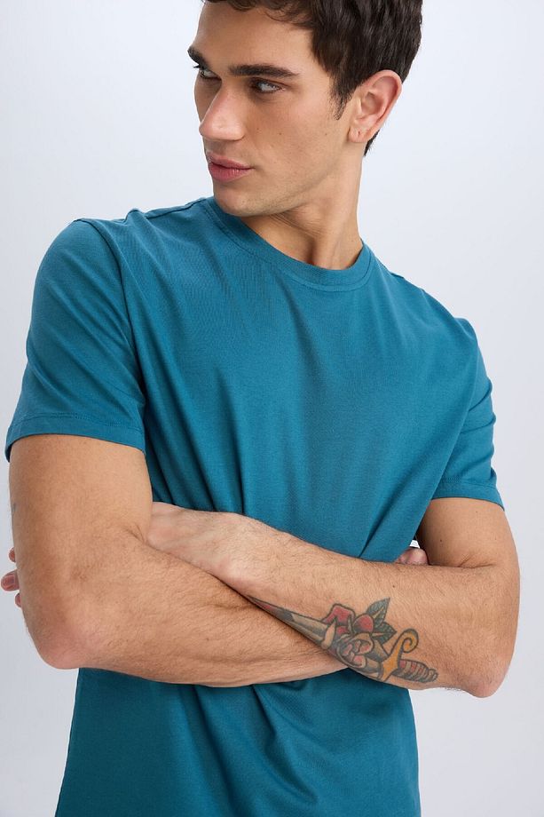 %100 Pamuk New Regular Fit Bisiklet Yaka Basic Düz Kısa Kollu Tişört V7699az25sp - 4