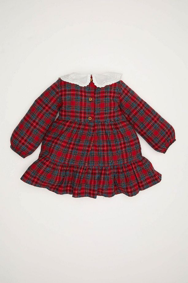 Kız Bebek Yılbaşı Temalı Kareli Uzun Kollu Flanel Elbise D6253a524wn - 5