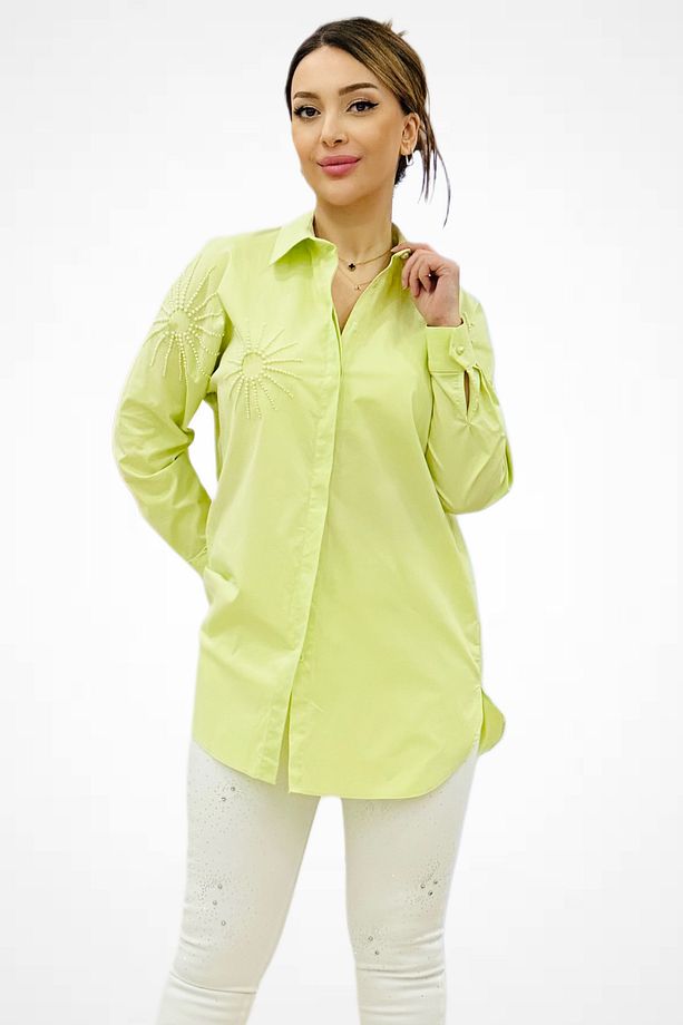 Boncuk İşlemeli Poplin Tunik Lime 70022-25K - 2
