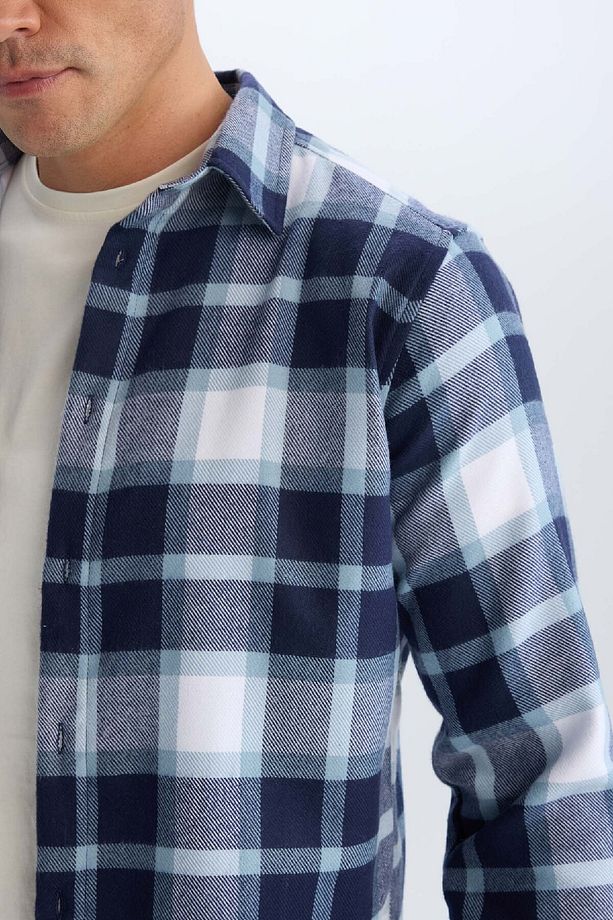 Regular Fit Kareli Pamuklu Uzun Kollu Gömlek D7556AX24AU - 5