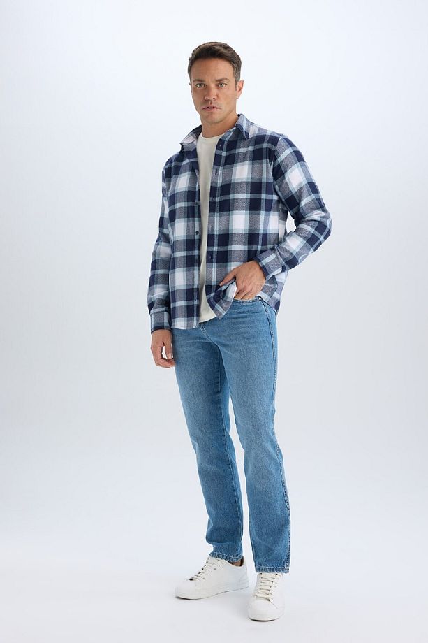 Regular Fit Kareli Pamuklu Uzun Kollu Gömlek D7556AX24AU - 2
