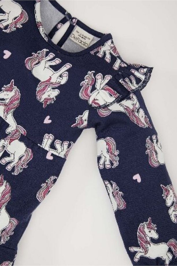 Kız Bebek Unicorn Baskılı Uzun Kollu Sweat Elbise D5632A524WN - 2