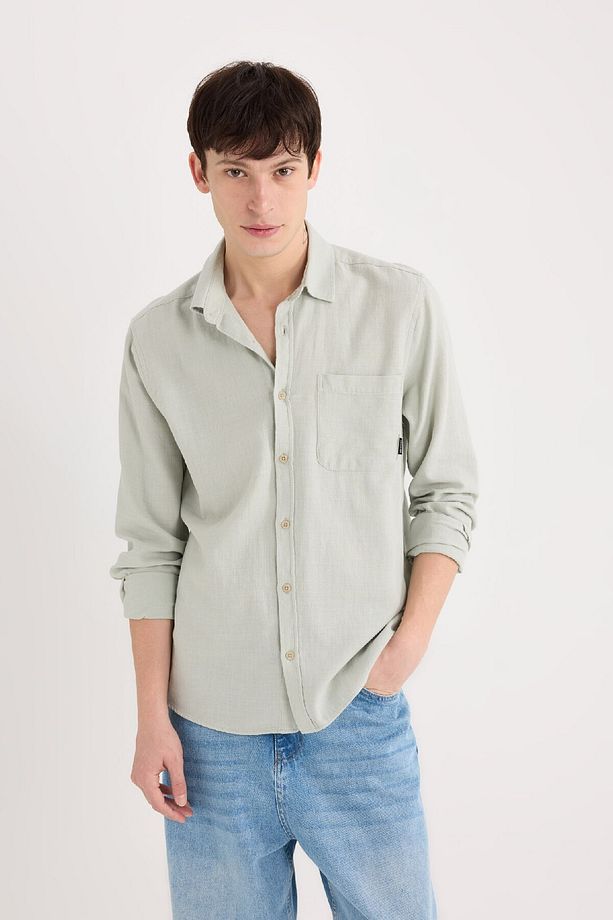 %100 Pamuk Regular Fit Basic Düz Uzun Kollu Gömlek D7079ax25sp - 1