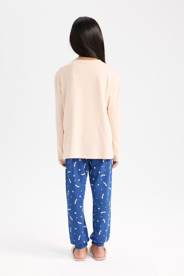 Kız Çocuk Pijama Takımı Baskılı Uzun Kollu Üst Beli Lastikli Uzun Alt D7743A824WN - 5