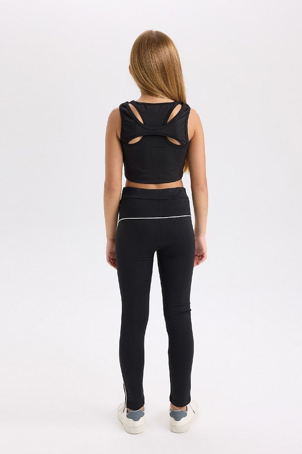 Kız Çocuk Şerit Detaylı Standart Boy Tayt D6549A824WN - 5