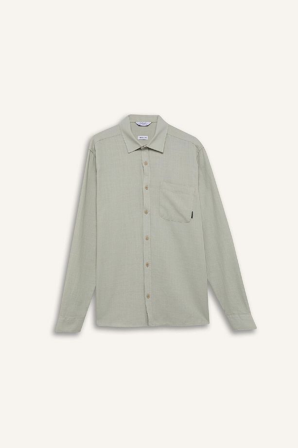 %100 Pamuk Regular Fit Basic Düz Uzun Kollu Gömlek D7079ax25sp - 7
