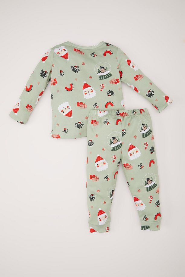 Kız Bebek Yılbaşı Temalı Pijama Takımı Bisiklet Yaka Uzun Kollu Üst Beli Lastikli Alt D7160a524wn - 4