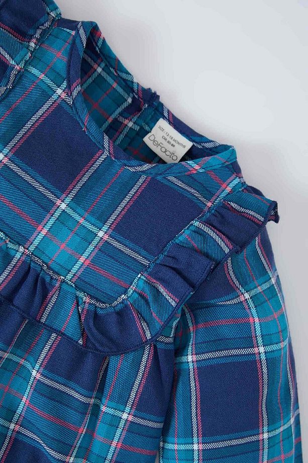 Kız Bebek Kareli Uzun Kollu Flanel Elbise D7427A524WN - 2