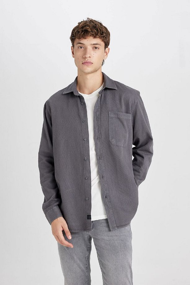 %100 Pamuk Regular Fit Basic Düz Uzun Kollu Gömlek D7406ax24au - 3