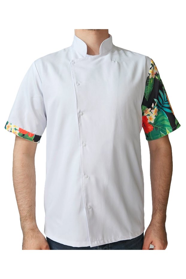 Chef Jacket Patterned Unisex Snap Fastener Short Sleeve Summer Chef Cook Kitchen Jacket Pineapple Patterned