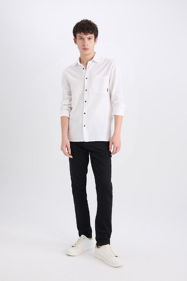 %100 Pamuk Regular Fit Basic Düz Uzun Kollu Beyaz Gömlek D7079ax25sp - 2