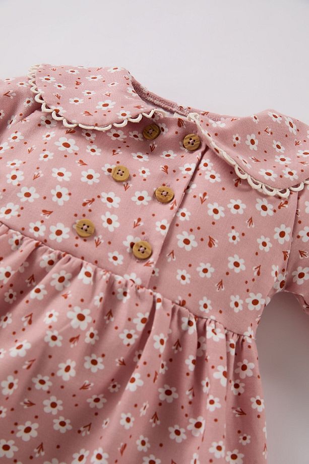 Kız Bebek Çiçekli Uzun Kollu Twill Elbise D7425a524wn - 2