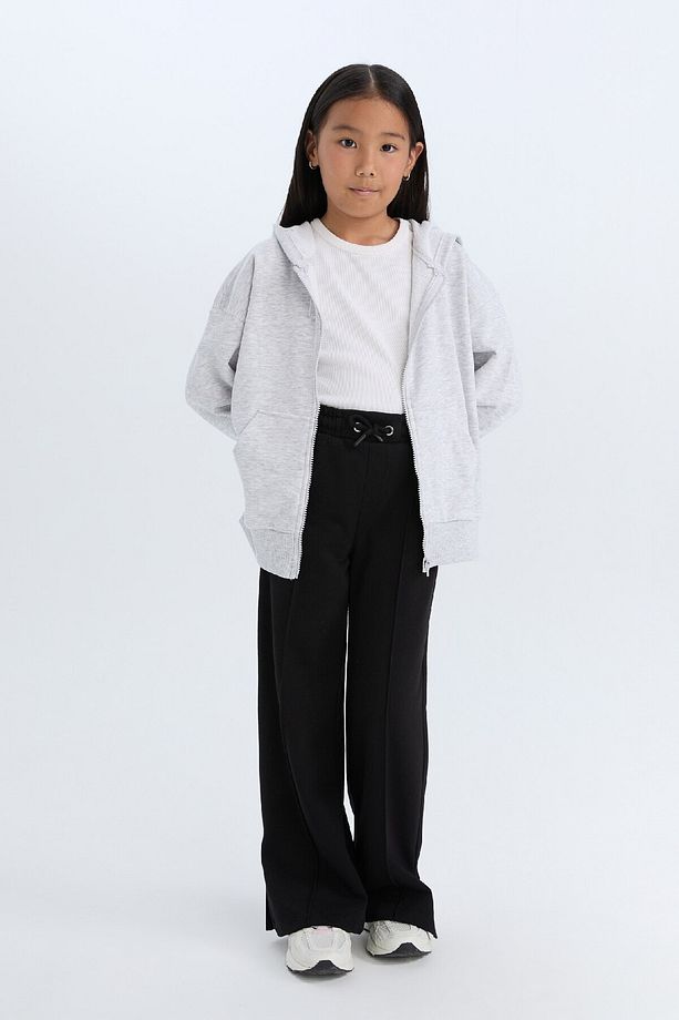 Kız Çocuk Oversize Geniş Kalıp Kapüşonlu Basic Düz Fermuarlı Sweatshirt D8214a8ns - 2