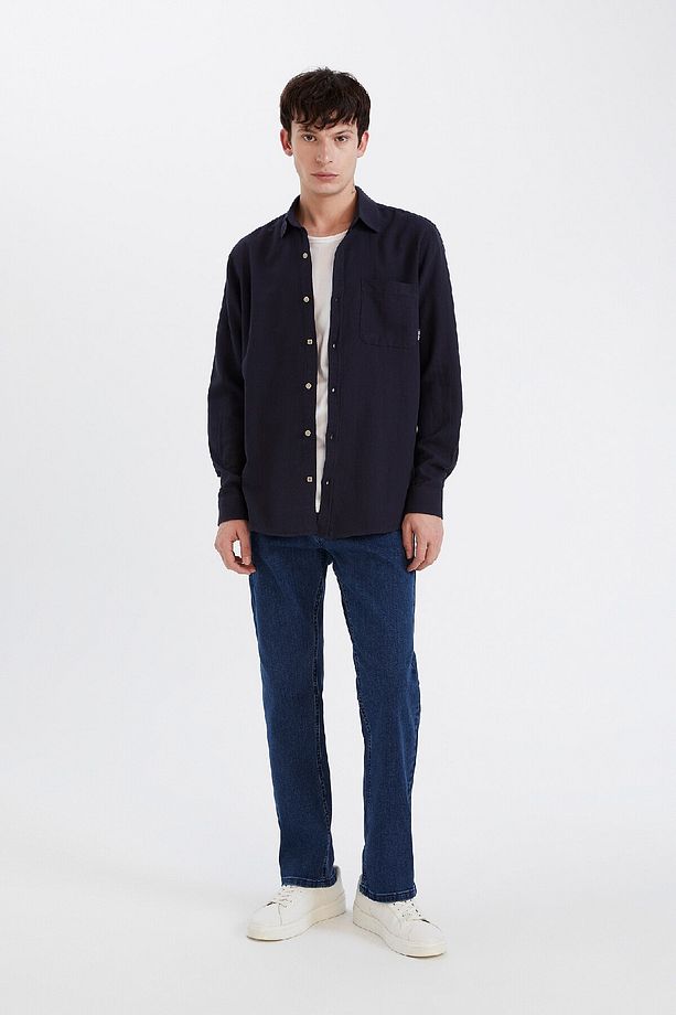 %100 Pamuk Regular Fit Basic Düz Uzun Kollu Gömlek D7079ax25sp - 2
