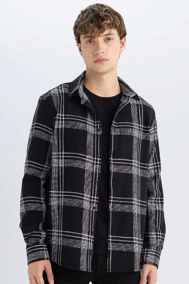 %100 Pamuk Regular Fit Kareli Oduncu Flanel Uzun Kollu Gömlek D6727ax24au - 1