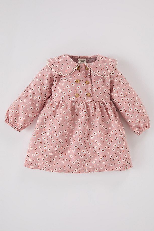 Kız Bebek Çiçekli Uzun Kollu Twill Elbise D7425a524wn - 1