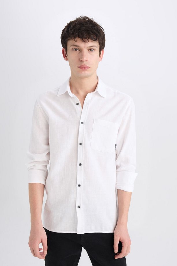 %100 Pamuk Regular Fit Basic Düz Uzun Kollu Beyaz Gömlek D7079ax25sp - 3