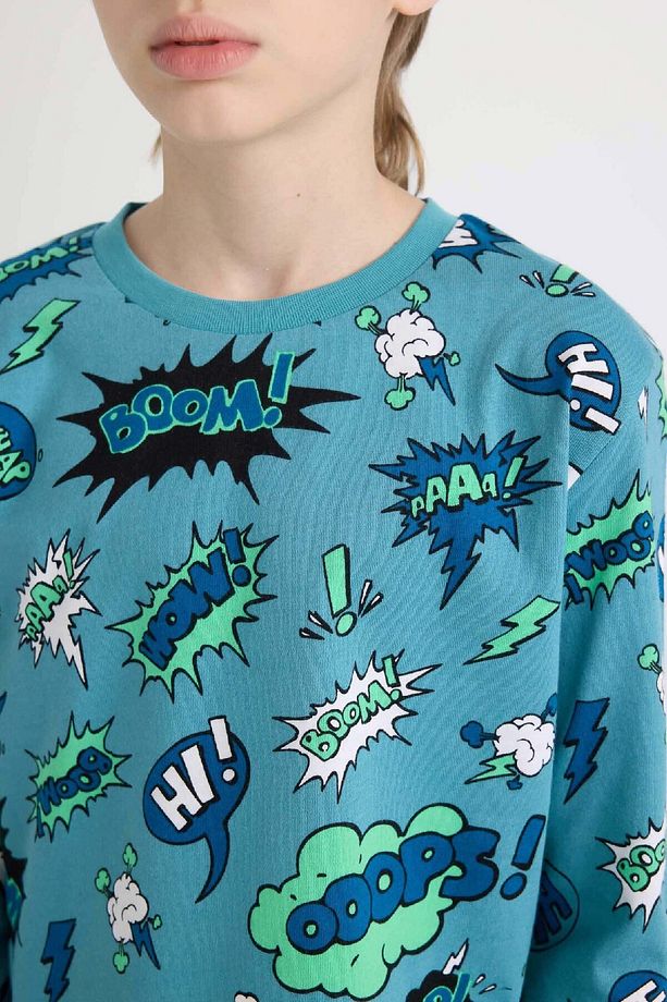 Erkek Çocuk Pijama Takım Desenli Uzun Kollu Üst Beli Lastikli Uzun Alt D6322a824wn - 5
