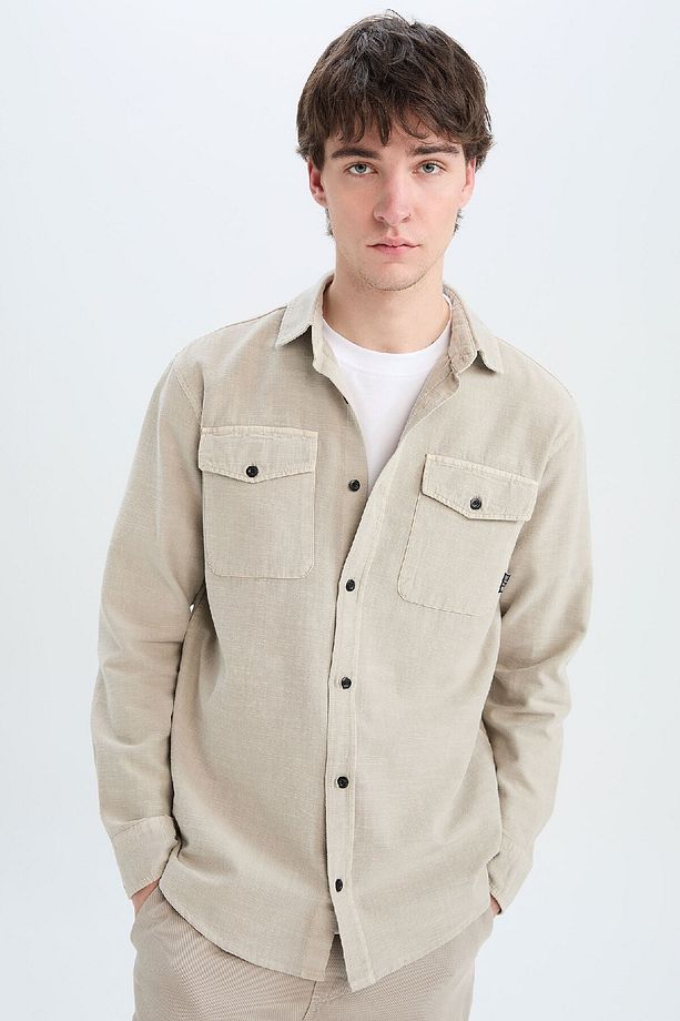 %100 Pamuk Regular Fit Polo Yaka Basic Düz Uzun Kollu Gömlek B2654ax25sp - 4