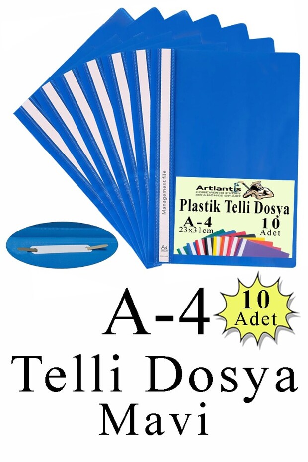 Telli Dosya Plastik A4 10 lu 1 Paket Poşet Dosyalara Uyumlu Ekonomik Kaliteli Şeffaf Kapak Telli Dos - 1
