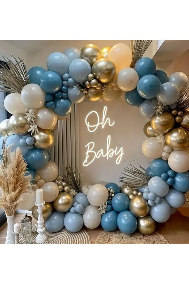 Baby Circumcision Mevlüt Ornament Glass Blue Storm Gold Chrome Retro White Balloon Chain Set of 100