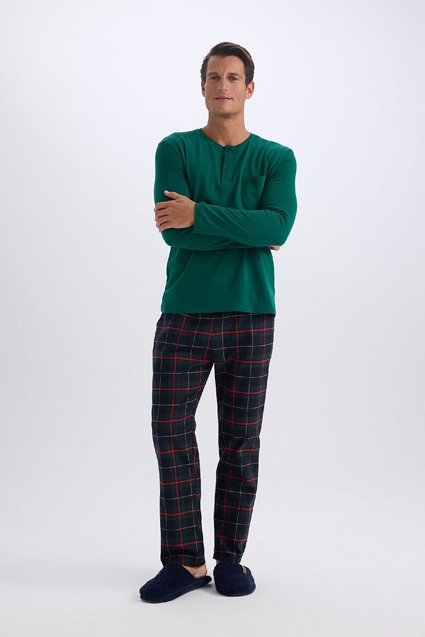 Regular Fit Pijama Takımı Bisiklet Yaka Uzun Kollu Üst Kareli Uzun Alt 4w2dftkc6123__qzh - 3