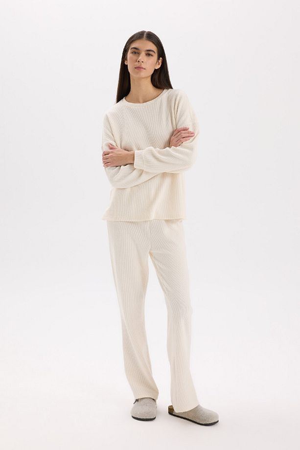 Fall in Love Pijama Takımı Regular Fit Basic Düz Uzun Kollu Üst Geniş Bol Paça Alt D2259AX24WN - 1