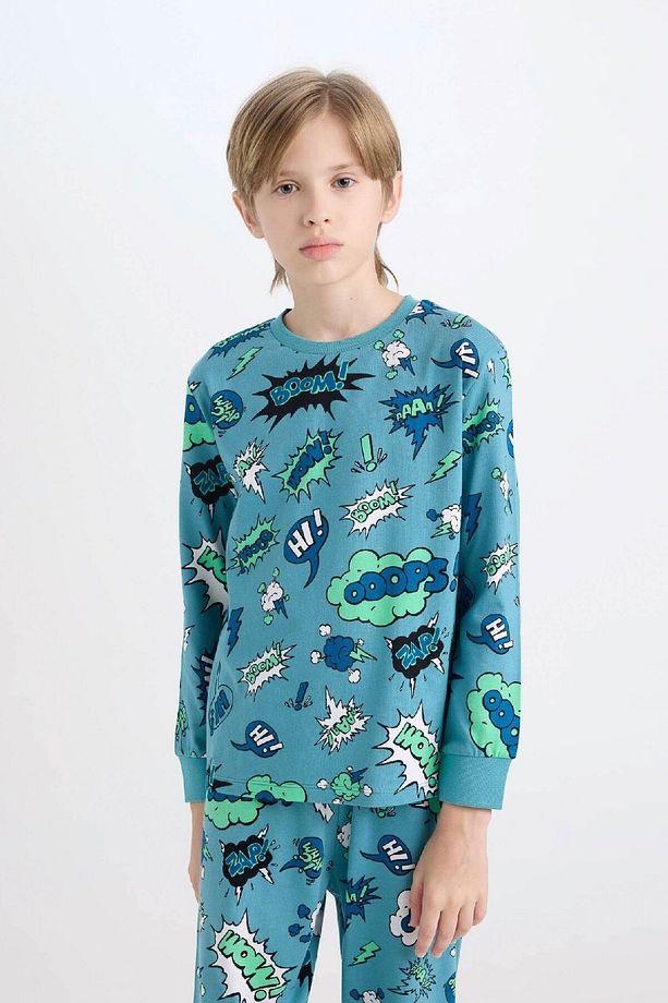Erkek Çocuk Pijama Takım Desenli Uzun Kollu Üst Beli Lastikli Uzun Alt D6322a824wn - 4