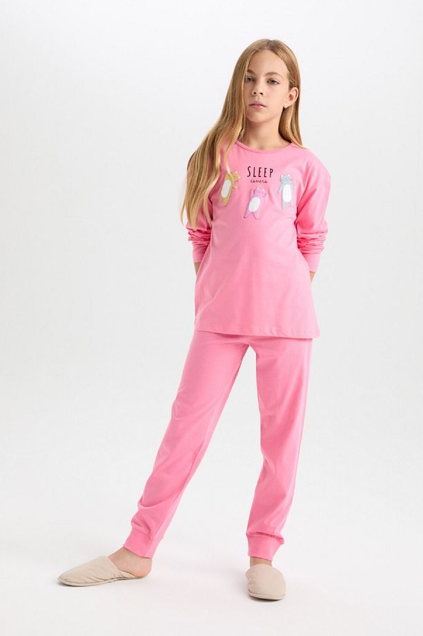 Kız Çocuk Pijama Takımı Baskılı Uzun Kollu Üst Uzun Alt D8586a8ns - 1