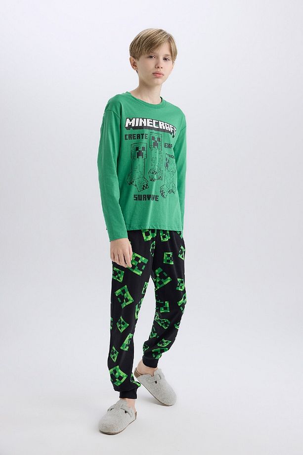 Erkek Çocuk Minecraft Pijama Takımı Bisiklet Yaka Uzun Kollu Üst Beli Lastikli Uzun Alt D7817a825sp - 1