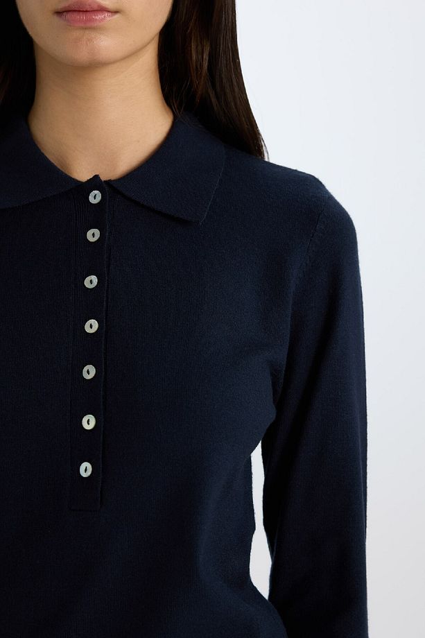 Regular Fit Polo Yaka Basic Düz Triko Kazak D6259AX25SP - 6