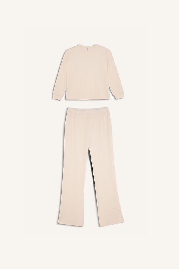 Fall in Love Pijama Takımı Regular Fit Basic Düz Uzun Kollu Üst Geniş Bol Paça Alt D2259AX24WN - 8