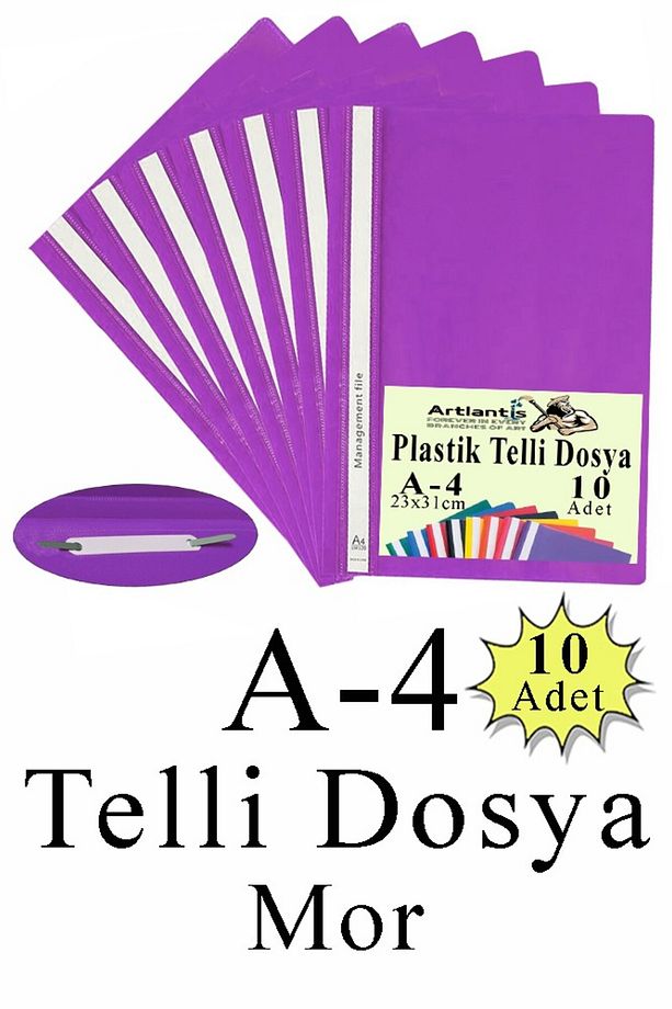 Telli Dosya Plastik A4 10 lu 1 Paket Poşet Dosyalara Uyumlu Ekonomik Kaliteli Şeffaf Kapak Telli Dos - 1
